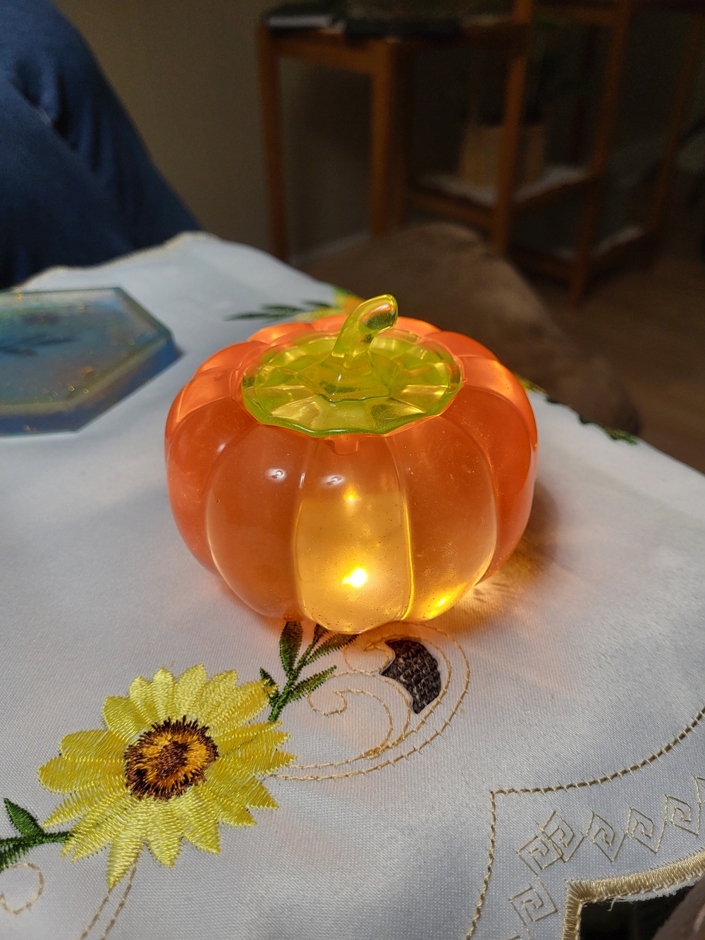 Orange Epoxy Resin Pumpkin Tealight Holder with Green Stem